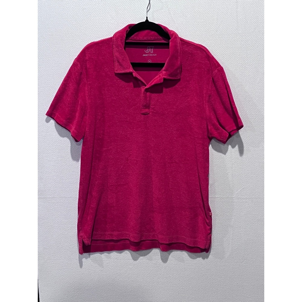 JACK AND JONES‎ Mens Red Terry Cloth Polo Shirt Short Sleeve Size Medium